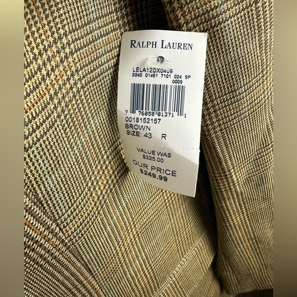 Lauren Ralph Lauren Brown Plaid Sports Coat Blazer Jacket 43 Reg NWT - Picture 10 of 11